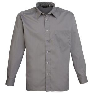 Premier Mens Long Sleeve Formal Plain Work Poplin Shirt / Dark Gray